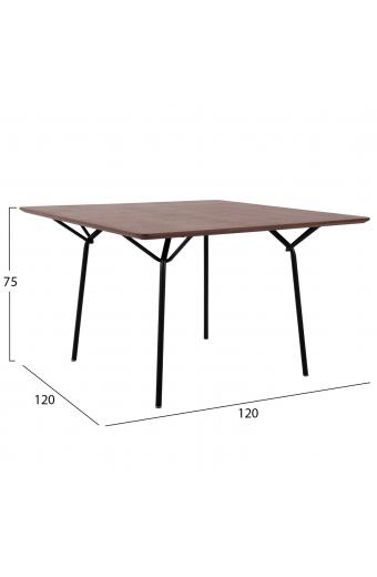 ΤΡΑΠΕΖΙ ΤΡΑΠΕΖΑΡΙΑΣ TRENK HM9614.02 MDF ΜΕ ΚΑΠΛΑΜΑ ΔΡΥΟΣ ΚΑΡΥΔΙ-ΜΑΥΡΟ ΜΕΤΑΛΛΟ 120x120x75Υεκ.