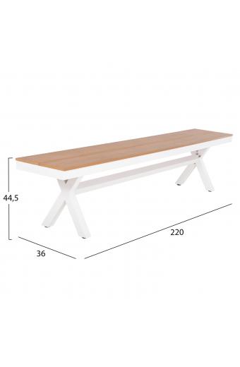 ΠΑΓΚΑΚΙ ΑΛΟΥΜΙΝΙΟΥ TAWNEE HM6040.02 ΛΕΥΚΟ-POLYWOOD ΚΑΘΙΣΜΑ ΦΥΣΙΚΟ 220x36x44,5Υεκ.