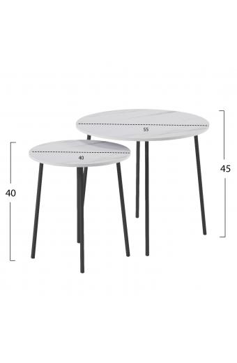 ΤΡΑΠΕΖΙΑ ΣΑΛΟΝΙΟΥ 2ΤΜΧ CUPPER HM9878.12 ΜΕΛΑΜΙΝΗ ΛΕΥΚΟ ΜΑΡΜΑΡΟ-ΜΑΥΡΟ ΜΕΤΑΛΛΟ
