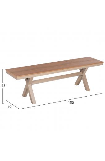 ΠΑΓΚΑΚΙ ΑΛΟΥΜΙΝΙΟΥ TAWNEE HM6038.04 ΣΑΜΠΑΝΙ-POLYWOOD ΚΑΘΙΣΜΑ ΦΥΣΙΚΟ 150x36x45Υεκ.