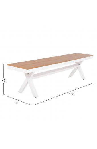 ΠΑΓΚΑΚΙ ΑΛΟΥΜΙΝΙΟΥ TAWNEE HM6038.02 ΛΕΥΚΟ-POLYWOOD ΚΑΘΙΣΜΑ ΦΥΣΙΚΟ 150x36x45Υεκ.