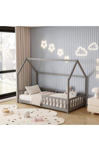 ΚΡΕΒΑΤΙ ΠΑΙΔΙΚΟ ΜΕ ΚΑΓΚΕΛΑ PHYLLIS HM679.05 τ.MONTESSORI ΞΥΛΟ ΠΕΥΚΟ ΓΚΡΙ-190x90εκ.