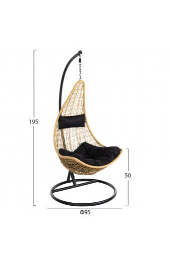 ΚΡΕΜΑΣΤΗ ΠΟΛΥΘΡΟΝΑ ΦΩΛΙΑ MILLIE HM5996.04 ΜΕΤΑΛΛΟ ΜΑΥΡΟ-ΣΥΝΘ.RATTAN ΜΠΕΖ Φ95x195Υεκ.