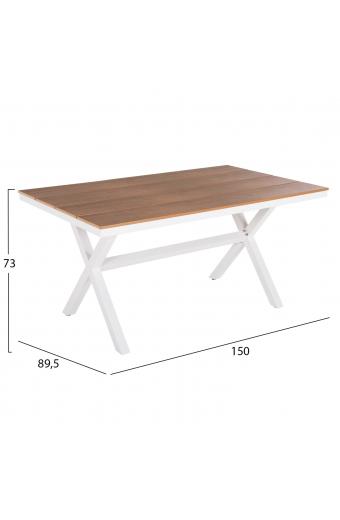 ΤΡΑΠΕΖΙ ΑΛΟΥΜΙΝΙΟΥ ΟΡΘΟΓΩΝΙΟ TAWNEE HM6037.02 ΛΕΥΚΟ-POLYWOOD ΦΥΣΙΚΟ 150x89,5x73Υεκ