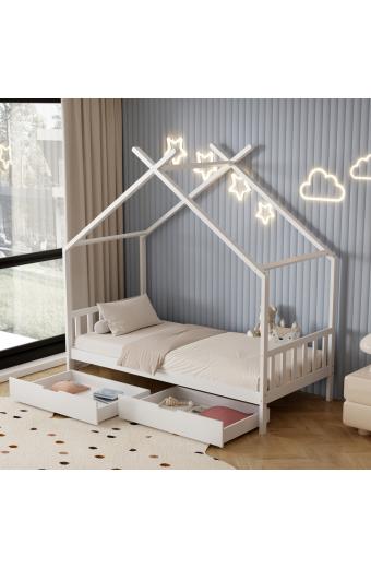 ΚΡΕΒΑΤΙ ΠΑΙΔΙΚΟ KLARICE HM680.03 τ.MONTESSORI-2 ΣΥΡΤΑΡΙΑ-ΞΥΛΟ ΠΕΥΚΟΥ ΛΕΥΚΟ-190x90εκ