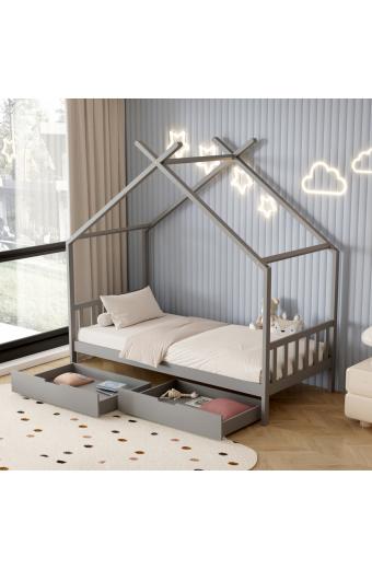 ΚΡΕΒΑΤΙ ΠΑΙΔΙΚΟ KLARICE HM680.05 τ.MONTESSORI-2 ΣΥΡΤΑΡΙΑ- ΞΥΛΟ ΠΕΥΚΟΥ ΓΚΡΙ-190x90εκ