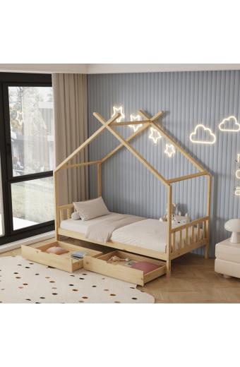 ΚΡΕΒΑΤΙ ΠΑΙΔΙΚΟ KLARICE HM680.01 τ.MONTESSORI-2 ΣΥΡΤΑΡΙΑ-ΞΥΛΟ ΠΕΥΚΟ ΦΥΣΙΚΟ-190x90εκ