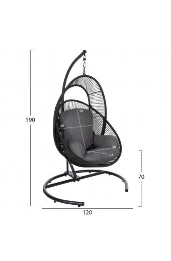 ΚΡΕΜΑΣΤΗ ΦΩΛΙΑ RULER HM6083 ΜΑΥΡΟ ΜΕΤΑΛΛΟ ΚΑΙ ΣΥΝΘ.RATTAN-ΓΚΡΙ ΜΑΞΙΛΑΡΙ 120x110x190Υ