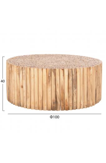 ΤΡΑΠΕΖΙ ΣΑΛΟΝΙΟΥ ΣΤΡΟΓΓΥΛΟ COOTER HM9862 ΚΛΑΔΙΑ TEAK-ΦΥΣΙΚΟ Φ100x40Υεκ.