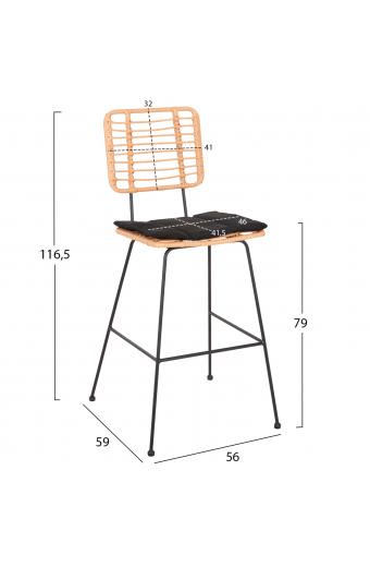 ΣΚΑΜΠΟ ΜΠΑΡ ALLEGRA HM5455.11 ΜΕΤΑΛΛΟ&ΜΑΞΙΛΑΡΙ ΜΑΥΡΟ-WICKER ΜΠΕΖ 56x59x116,5Υεκ.