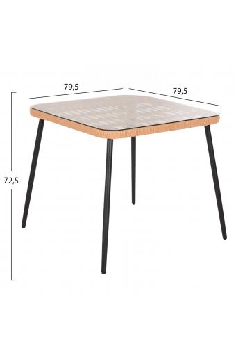 ΤΡΑΠΕΖΙ ΤΕΤΡΑΓΩΝΟ ALLEGRA HM5536.11 ΜΕΤΑΛ.ΜΑΥΡΟ-P.E. RATTAN ΦΥΣΙΚΟ 79,5x79,5x72,5Υεκ