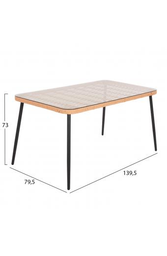 ΤΡΑΠΕΖΙ ΟΡΘΟΓΩΝΙΟ ALLEGRA HM5537.11 ΜΕΤΑΛ.ΜΑΥΡΟ-P.E. RATTAN ΦΥΣΙΚΟ 139,5x79,5x73Υεκ.