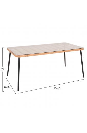 ΤΡΑΠΕΖΙ ΟΡΘΟΓΩΝΙΟ ALLEGRA HM5538.11 ΜΕΤΑΛ.ΜΑΥΡΟ-P.E. RATTAN ΦΥΣΙΚΟ 159,5x89,5x72Υεκ.