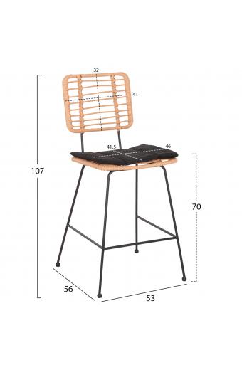 ΣΚΑΜΠΟ ΜΕΣ.ΥΨΟΥΣ ALLEGRA HM5644.11 ΜΕΤΑΛΛΟ&ΜΑΞΙΛΑΡΙ ΜΑΥΡΟ-WICKER ΜΠΕΖ 53x56x107Υεκ.