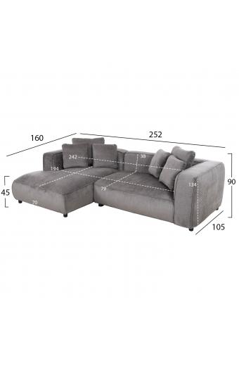 ΚΑΝΑΠΕΣ ΓΩΝΙΑ (ΑΡΙΣΤΕΡΗ) 3-ΘΕΣΙΟΣ GRACE HM3280.03L ΓΚΡΙ ΥΦΑΣΜΑ 252x160x70-90Υεκ