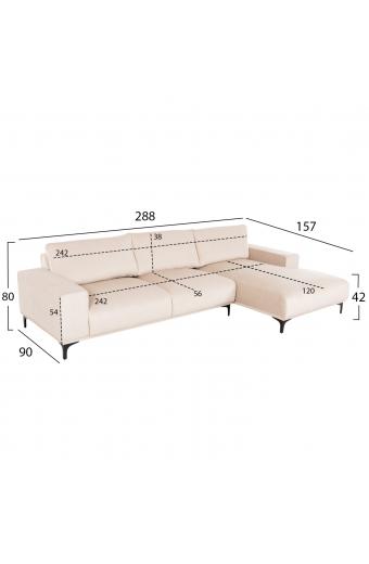 ΚΑΝΑΠΕΣ ΓΩΝΙΑ (ΔΕΞΙΑ) NOA HM3278.01R ΕΚΡΟΥ ΥΦΑΣΜΑ 288x90-157x67-80Υεκ.
