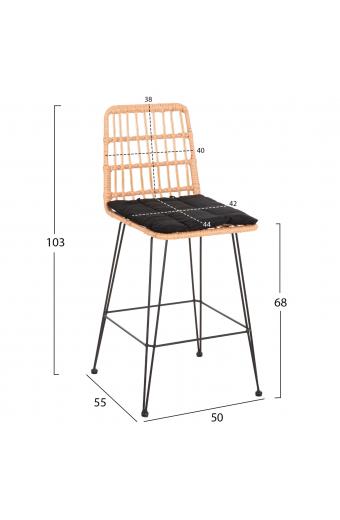 ΣΚΑΜΠΟ ΜΕΣ.ΥΨΟΥΣ ALLEGRA HM5643.11 ΜΕΤΑΛΛΟ&ΜΑΞΙΛΑΡΙ ΜΑΥΡΟ-WICKER ΜΠΕΖ 50x55x103Υεκ.