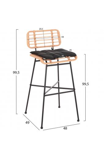 ΣΚΑΜΠΟ ΜΠΑΡ ΨΗΛΟ ALLEGRA HM5708.11 ΜΕΤΑΛΛΟ&ΜΑΞΙΛΑΡΙ ΜΑΥΡΟ-WICKER ΜΠΕΖ 48x49x99,5Υεκ.