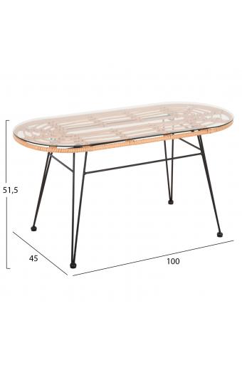 ΤΡΑΠΕΖΙ ΟΒΑΛ ΧΑΜΗΛΟ ALLEGRA HM5695.11 ΜΠΕΖ WICKER-ΜΑΥΡΟ ΜΕΤΑΛΛΟ 100x45x51,5Υεκ.