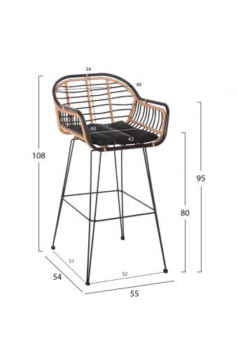 ΣΚΑΜΠΟ ΜΠΑΡ ALLEGRA HM5690.11 ΜΕΤΑΛΛΟ&ΜΑΞΙΛΑΡΙ ΜΑΥΡΟ-WICKER ΜΠΕΖ 55x54x108Υεκ.