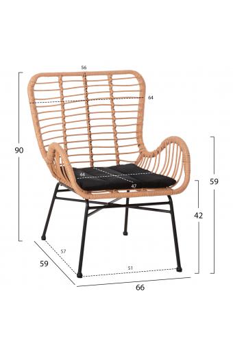 ΠΟΛΥΘΡΟΝΑ ΣΤΥΛ ΜΠΕΡΖΕΡΑΣ ALLEGRA HM5704.11 P.E.RATTAN ΜΠΕΖ-ΜΑΥΡΟ ΜΕΤΑΛΛΟ 66x59x90Υεκ.