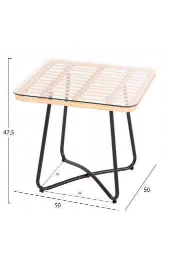 ΤΡΑΠΕΖΑΚΙ GERRY HM5717.11 ΜΕ WICKER ΜΠΕΖ-ΜΑΥΡΟ ΜΕΤΑΛ.ΣΚΕΛΕΤΟ 50x50x47,5Υεκ.