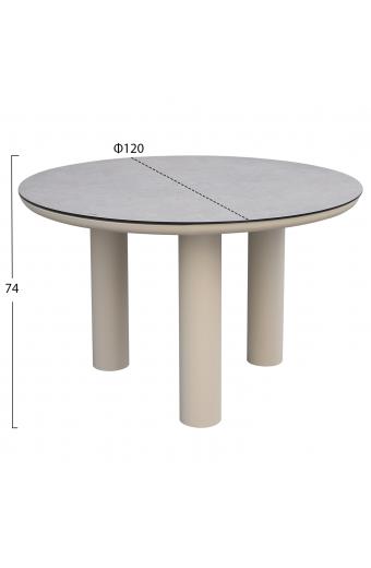 ΤΡΑΠΕΖΙ ΑΛΟΥΜΙΝΙΟΥ DOSUN HM6201.02 ΚΡΕΜ ΣΚΕΛΕΤΟΣ-3D PRINT ΓΥΑΛΙ-ΚΕΡΑΜΙΚΟ LOOK Φ120εκ