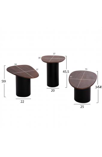 ΤΡΑΠΕΖΙA ΣΑΛΟΝΙΟΥ 3ΤΜΧ PEBBLES HM18004 MANGO TOP-ΜΕΤΑΛΛΙΚΕΣ ΜΑΥΡΕΣ ΒΑΣΕΙΣ