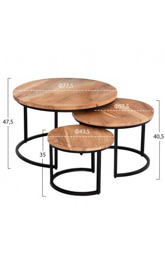 ΣΕΤ ΖΙΓΚΟΝ 3ΤΜΧ OBI HM9255.21 ΞΥΛΟ ΑΚΑΚΙΑΣ-ΜΑΥΡΑ ΜΕΤΑΛΛΙΚΑ ΠΟΔΙΑ Φ77.5x47.5Υεκ.