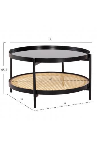 ΤΡΑΠΕΖΙ ΣΑΛΟΝΙΟΥ SEITZ HM18030 ΓΥΑΛΙ TOP-ΜΕΤΑΛΛΟ-RATTAN ΣΕ ΦΥΣΙΚΟ Φ80x45Υεκ.