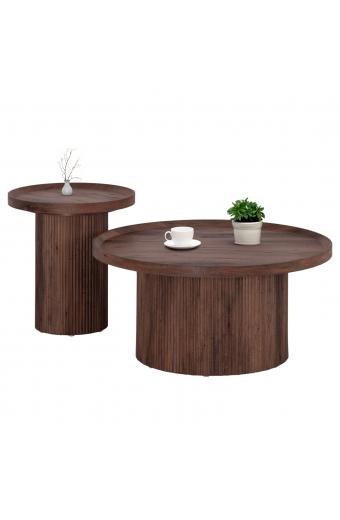 ΣΕΤ 2ΤΜΧ ΤΡΑΠΕΖΙΑ ΣΑΛΟΝΙΟΥ MARGON HM21084 MDF ΣΚΟΥΡΟ ΚΑΦΕ Φ80εκ & Φ45εκ