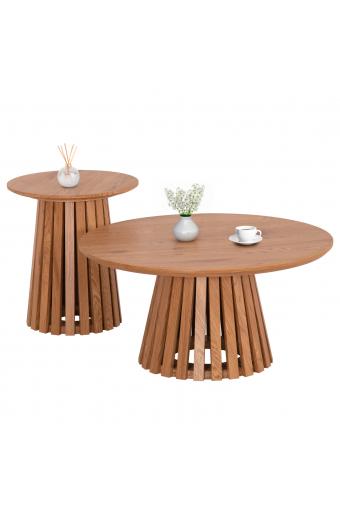 ΣΕΤ 2ΤΜΧ ΤΡΑΠΕΖΙΑ ΣΑΛΟΝΙΟΥ TALBERT HM21083 MDF ΦΥΣΙΚΟ ΞΥΛΟΥ Φ80εκ & Φ45εκ