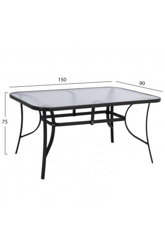 ΤΡΑΠΕΖΙ BRUNO 150X90Χ72Υεκ. ΜΕΤΑΛΛΙΚΟ ΜΑΥΡΟ ΜΕ ΓΥΑΛΙΝΗ ΕΠΙΦΑΝΕΙΑ HM5145.03