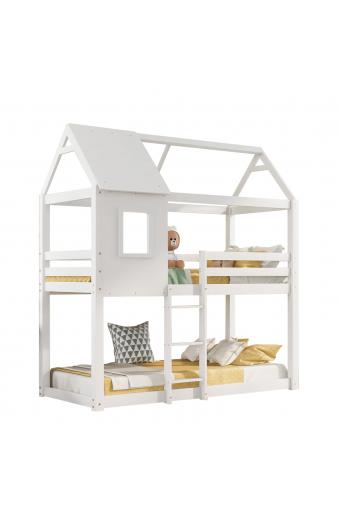ΠΑΙΔΙΚΗ ΚΟΥΚΕΤΑ ΣΠΙΤΑΚΙ  τ.MONTESSORI HOOD HM705.03 ΞΥΛΟ ΠΕΥΚΟΥ ΣΕ ΛΕΥΚΟ-ΣΤΡΩΜΑΤΑ 190x90εκ