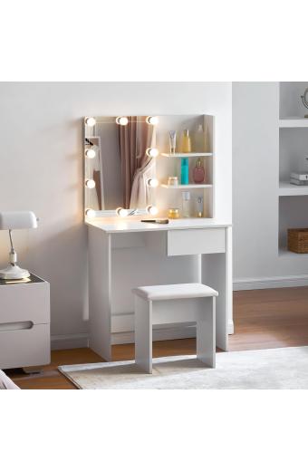 ΤΟΥΑΛΕΤΑ ΜΕ ΦΩΤΙΣΜΟ LED & ΡΑΦΙΑ LAURYN HM2501.03 ΜΕΛΑΜΙΝΗ ΣΕ ΛΕΥΚΟ 75x40x134.5Υεκ