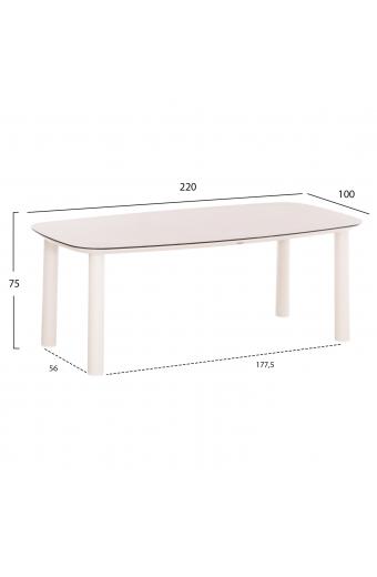 ΤΡΑΠΕΖΙ DOSUN HM6202.02 ΚΡΕΜ ΑΛΟΥΜΙΝΙΟ-3D PRINT ΓΥΑΛΙ ΚΕΡΑΜΙΚΟ LOOK 220x100x75Υεκ