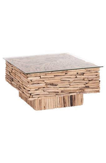 ΤΡΑΠΕΖΙ ΣΑΛΟΝΙΟΥ ΤΕΤΡΑΓΩΝΟ SPARROW HM9960 DRIFTWOOD--ΓΥΑΛΙ 95x95x51,5Υεκ.