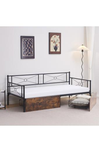 ΚΡΕΒΑΤΙ-ΚΑΝΑΠΕΣ BERNIE HM21120.01 ΜΑΥΡΟΣ ΜΕΤΑΛ. ΣΚΕΛΕΤΟΣ & ΣΥΡΤΑΡΙΑ- ΓΙΑ 190x90εκ.