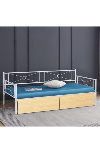 ΚΡΕΒΑΤΙ-ΚΑΝΑΠΕΣ BERNIE HM21121.02 ΛΕΥΚΟ ΜΕΤΑΛΛΟ & 2 SONAMA ΣΥΡΤΑΡΙΑ- ΓΙΑ 190x90εκ.