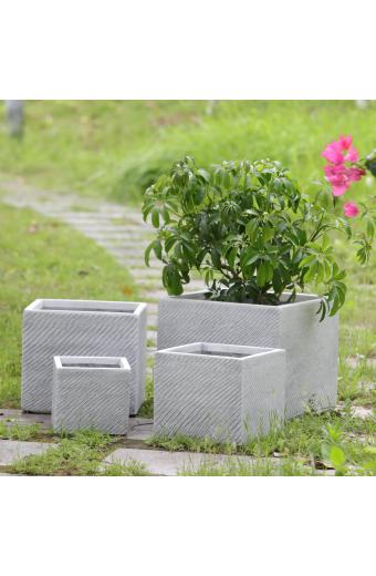 ΣΕΤ 4ΤΜΧ ΓΛΑΣΤΡΕΣ ΤΕΤΡΑΓΩΝΕΣ GARDENER HM4730 FIBERCLAY ΓΚΡΙ CEMENT 37x37x32Υεκ.