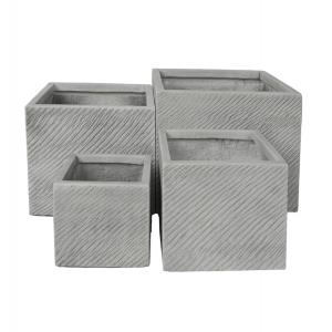 ΣΕΤ 4ΤΜΧ ΓΛΑΣΤΡΕΣ ΤΕΤΡΑΓΩΝΕΣ GARDENER HM4730 FIBERCLAY ΓΚΡΙ CEMENT 37x37x31.5Υεκ.
