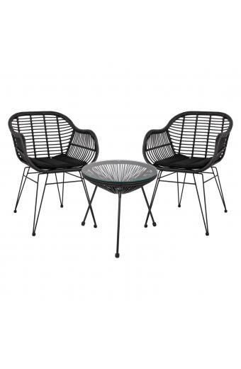 ΣΕΤ ΤΡΑΠΕΖΑΡΙΑΣ 3ΤΜΧ HM11871 ΜΕΤΑΛΛΟ & RATTAN ΣΕ ΜΑΥΡΟ ΧΡΩΜΑ