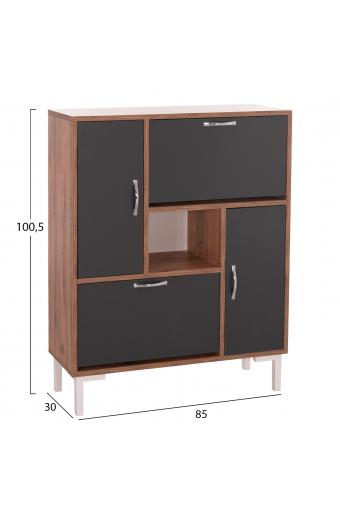 ΠΑΠΟΥΤΣΟΘΗΚΗ MEDY HM18187.02 ΜΕΛΑΜΙΝΗ ΣΕ ΦΥΣΙΚΟ & ΑΝΘΡΑΚΙ-ΜΑΥΡΑ ΠΟΔΙΑ 85x30x108.5Υεκ