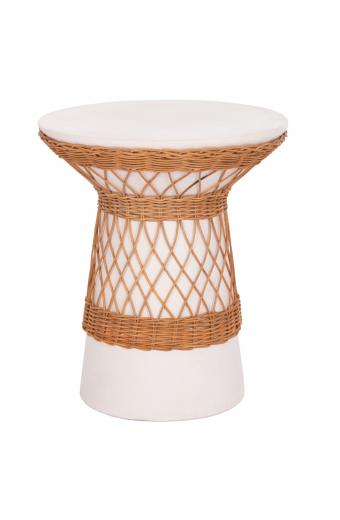 ΒΟΗΘΗΤΙΚΟ ΤΡΑΠΕΖΙ ΣΤΡΟΓΓΥΛΟ DELIA HM18167.02 FIBER CEMENT ΛΕΥΚΟ & RATTAN Φ40x45Υεκ