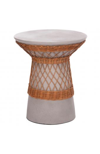 ΒΟΗΘΗΤΙΚΟ ΤΡΑΠΕΖΙ ΣΤΡΟΓΓΥΛΟ DELIA HM18167.03 FIBER CEMENT ΓΚΡΙ & RATTAN Φ40x45Υεκ