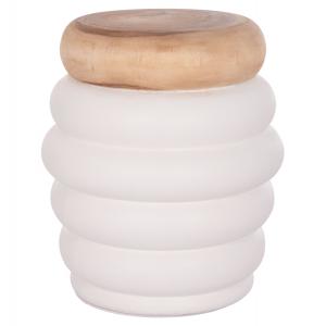 ΤΡΑΠΕΖΙ ΒΟΗΘΗΤΙΚΟ PUFFAT HM18172.02 FIBER CEMENT ΛΕΥΚΟ- ΞΥΛΟ TEAK TOP Φ45x46Υεκ.