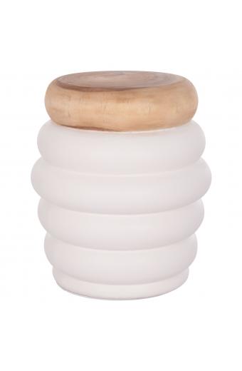 ΤΡΑΠΕΖΙ ΒΟΗΘΗΤΙΚΟ PUFFAT HM18172.02 FIBER CEMENT ΛΕΥΚΟ- ΞΥΛΟ TEAK TOP Φ45x46Υεκ.