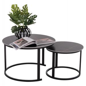 ΤΡΑΠΕΖΙ ΣΑΛΟΝΙΟΥ 2ΤΜΧ TALOS HM18140.02 ΜΑΥΡΟ ΚΕΡΑΜΙΚΟ TOP-ΜΕΤΑΛΛΙΚΑ ΠΟΔΙΑ Φ70x45,5Υ