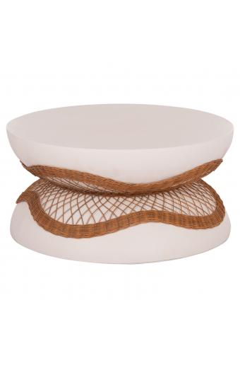 ΤΡΑΠΕΖΙ ΣΑΛΟΝΙΟΥ ANNA HM18157.02 FIBER CEMENT ΛΕΥΚΟ-ΦΥΣΙΚΟ RATTAN--Φ92x44.5Υεκ