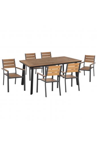 ΣΕΤ ΤΡΑΠΕΖΑΡΙΑΣ TABER HM21198 ΤΡΑΠΕΖΙ & 6 ΠΟΛΥΘΡΟΝΕΣ-ΑΛΟΥΜΙΝΙΟ & POLYWOOD-ΑΝΘΡΑΚΙ